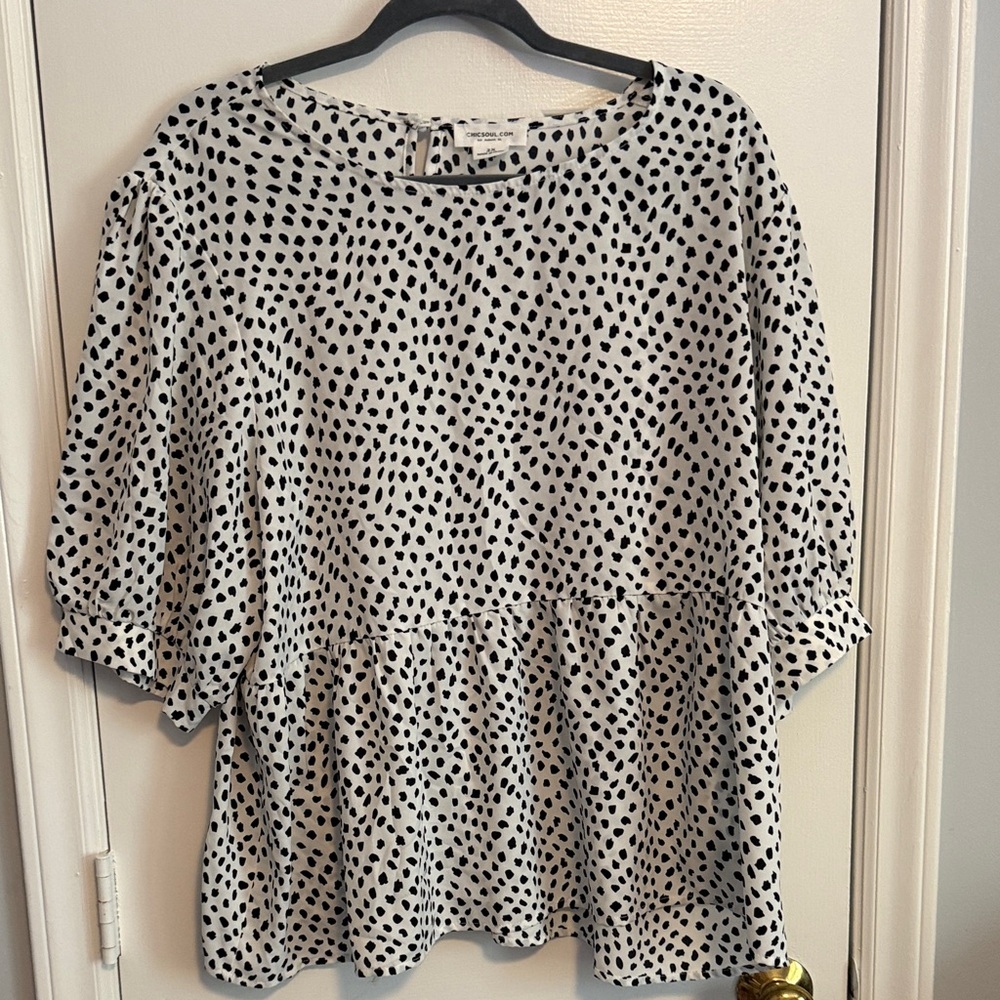 Chic Soul Black Dot Peplum Blouse on White